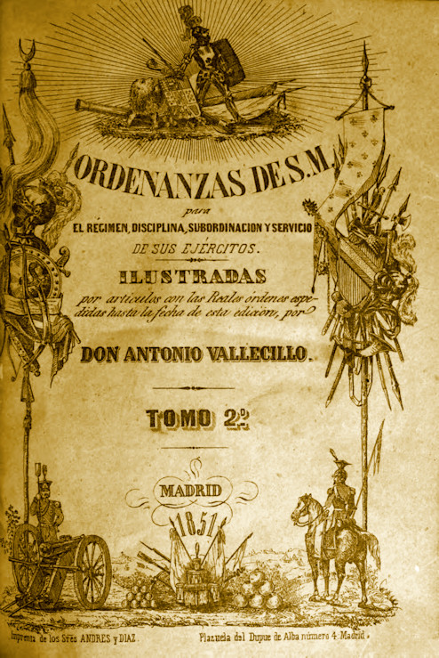 Portada de las "Ordenanzas de S.M. para el régimen, disciplina y subordinación de sus ejércitos" de 1851